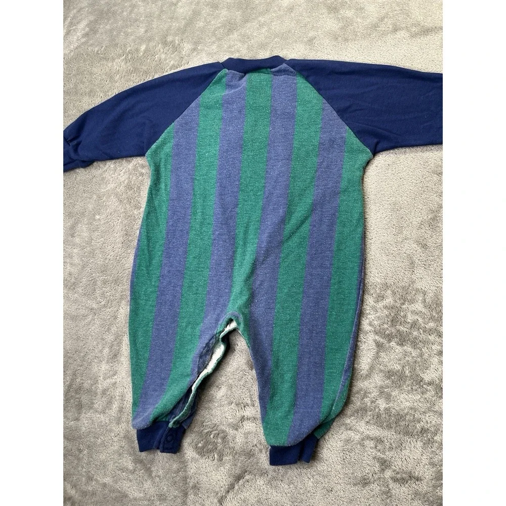 Vintage Carter's Baby Sleeper Striped Bear Footless Block Snap Romper 12 Months